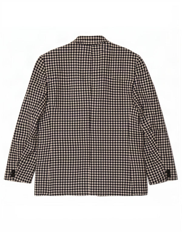 Viyella Veste Blazer 1 Bouton pour Femme UK 12 Moyen Noir Vichy Laine Nouvelle
