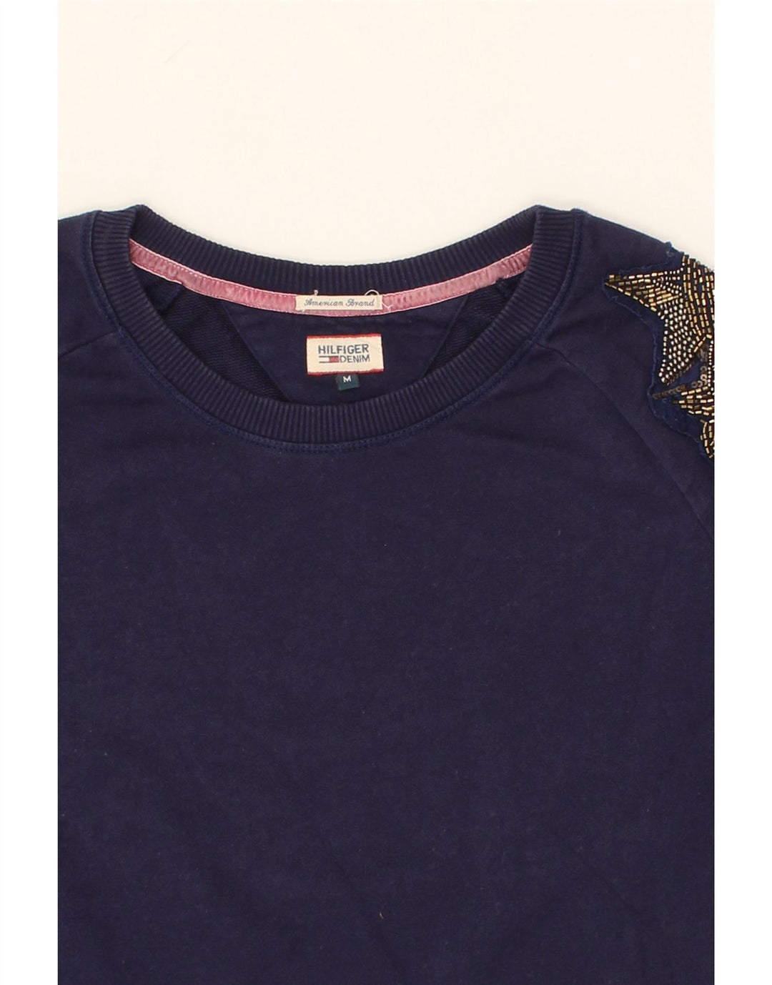 TOMMY HILFIGER Womens Graphic Sweatshirt Jumper UK 14 Medium Navy Blue Vintage Tommy Hilfiger and Second-Hand Tommy Hilfiger from Messina Hembry 