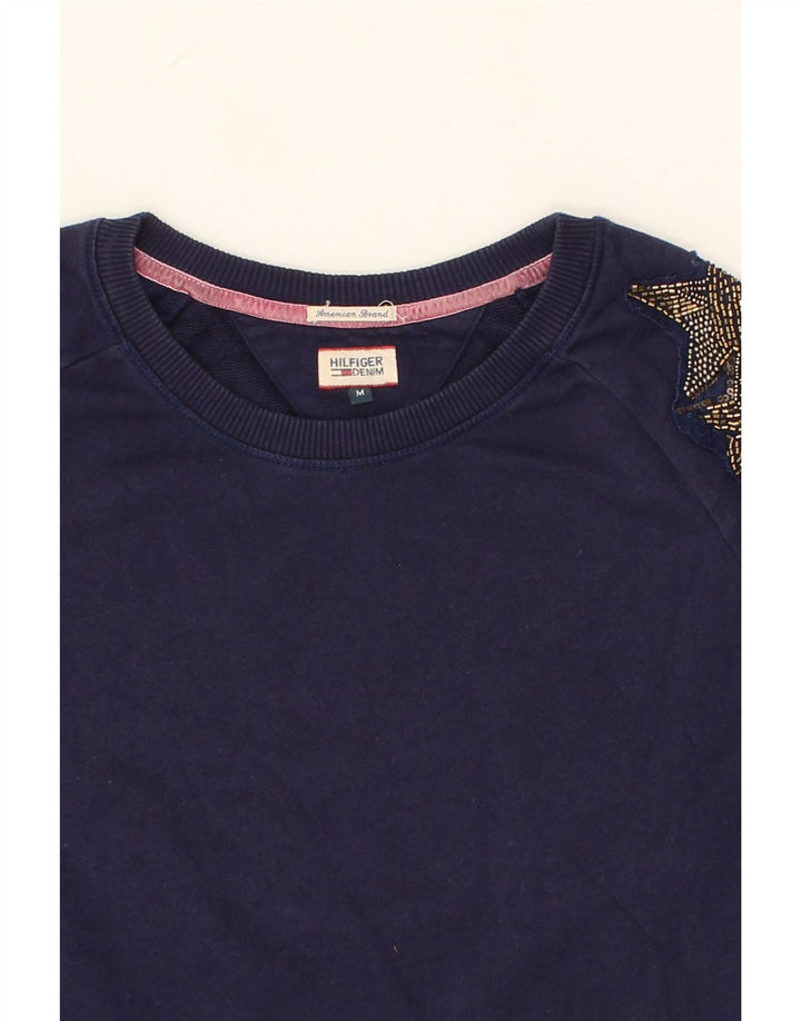 TOMMY HILFIGER Womens Graphic Sweatshirt Jumper UK 14 Medium Navy Blue Vintage Tommy Hilfiger and Second-Hand Tommy Hilfiger from Messina Hembry 