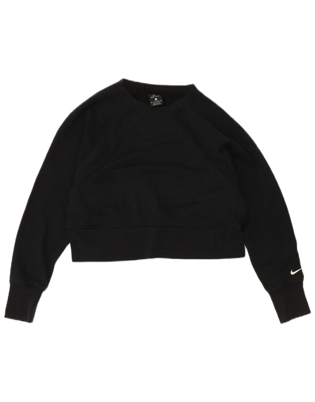 Nike Womens Dri Fit Crop Sweatshirt Jumper UK 6 XS Noir Polyester