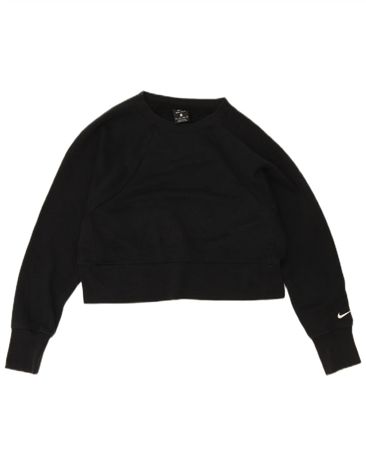 Nike Womens Dri Fit Crop Sweatshirt Jumper UK 6 XS Noir Polyester