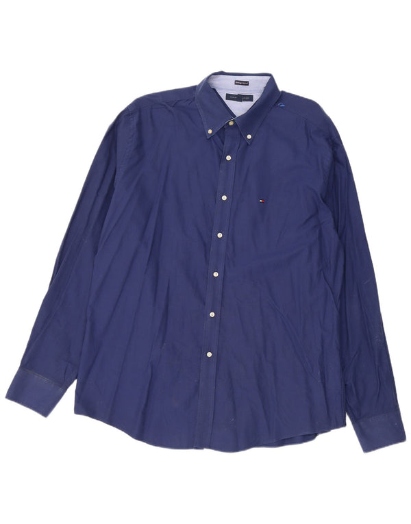 Tommy Hilfiger Chemise slim fit pour homme Taille 17 1/2 XL Coton bleu marine