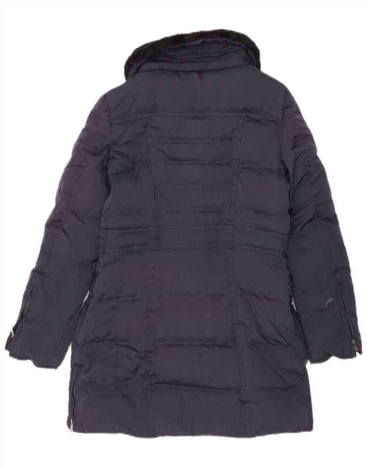 Zara Femme Manteau Rembourré UK 6 XS Bleu Marine Polyester