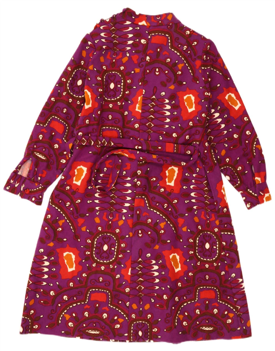 vintage Femmes Motif Abstrait Robe A-Line UK 12 Violet Moyen
