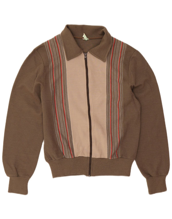 vintage Mens Cardigan Sweater IT 46 Petit Marron Colorblock Acrylique