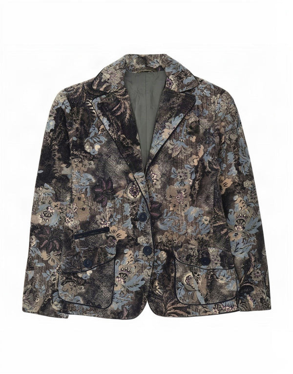 vintage Femme 2 Bouton Blazer Veste UK 16 Grand Bleu Marine Coton Floral