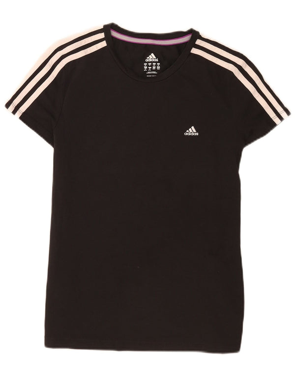 Adidas Femmes Regular T-Shirt Top UK 12/14 Moyen Noir Coton Sports