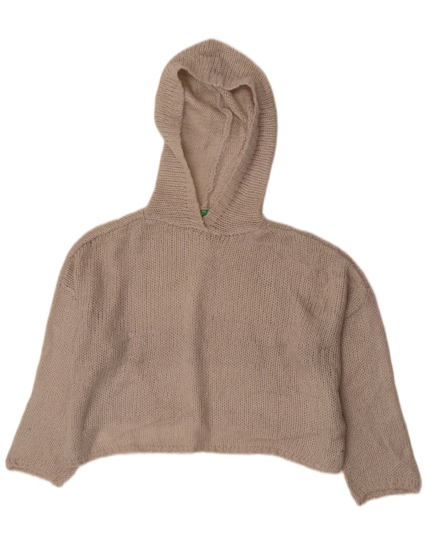 Benetton Pull court surdimensionné à capuche pour femme UK 10 Petit Beige