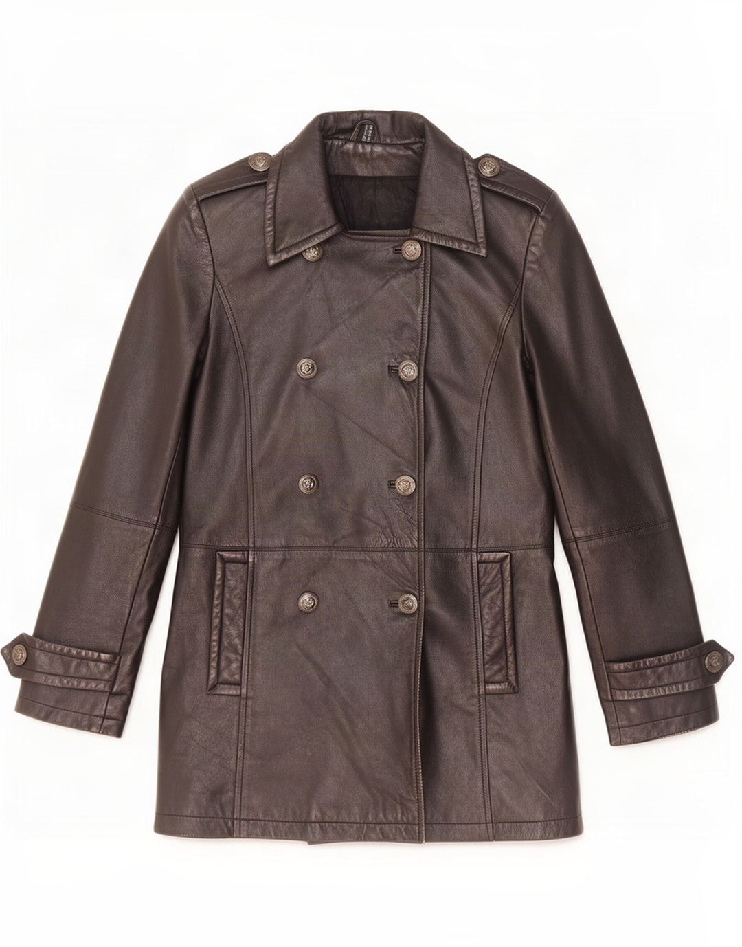 manteau en cuir femme vintage UK 10 Petit Noir