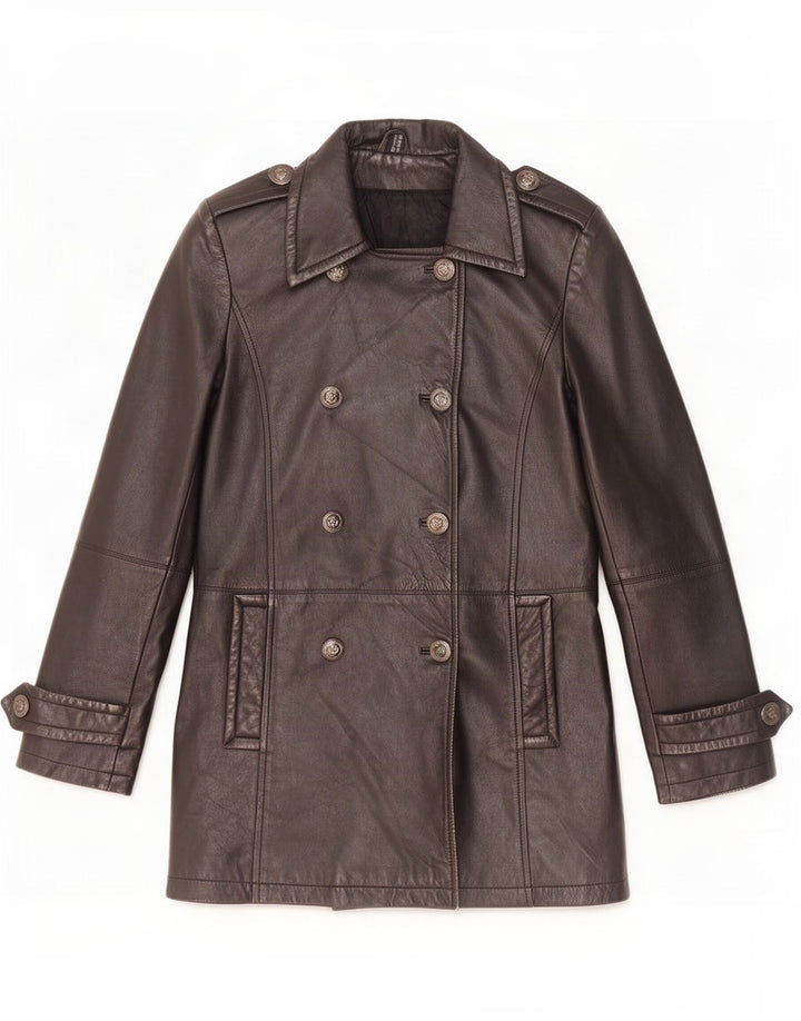 manteau en cuir femme vintage UK 10 Petit Noir
