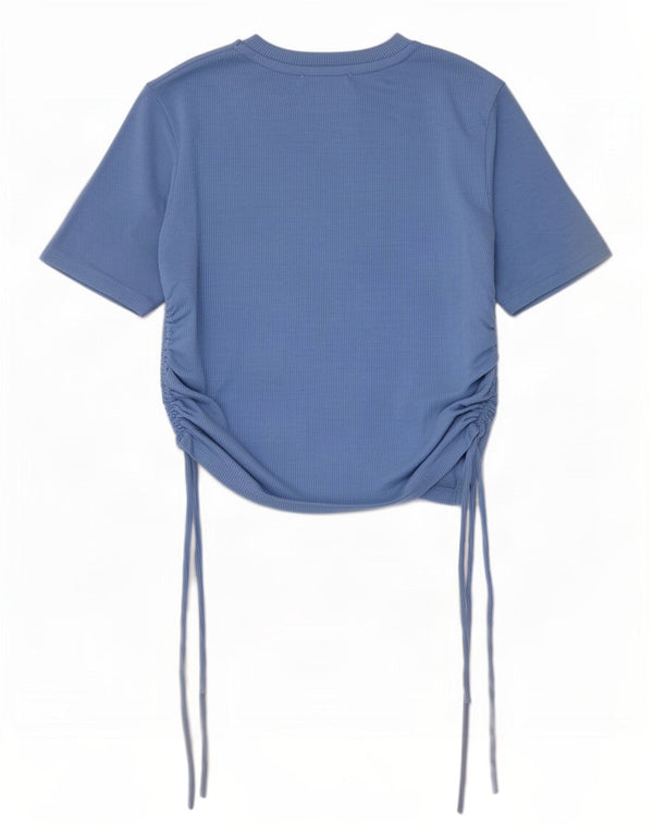Zara Femme Crop Blouse Top UK 12 Bleu Moyen Polyester