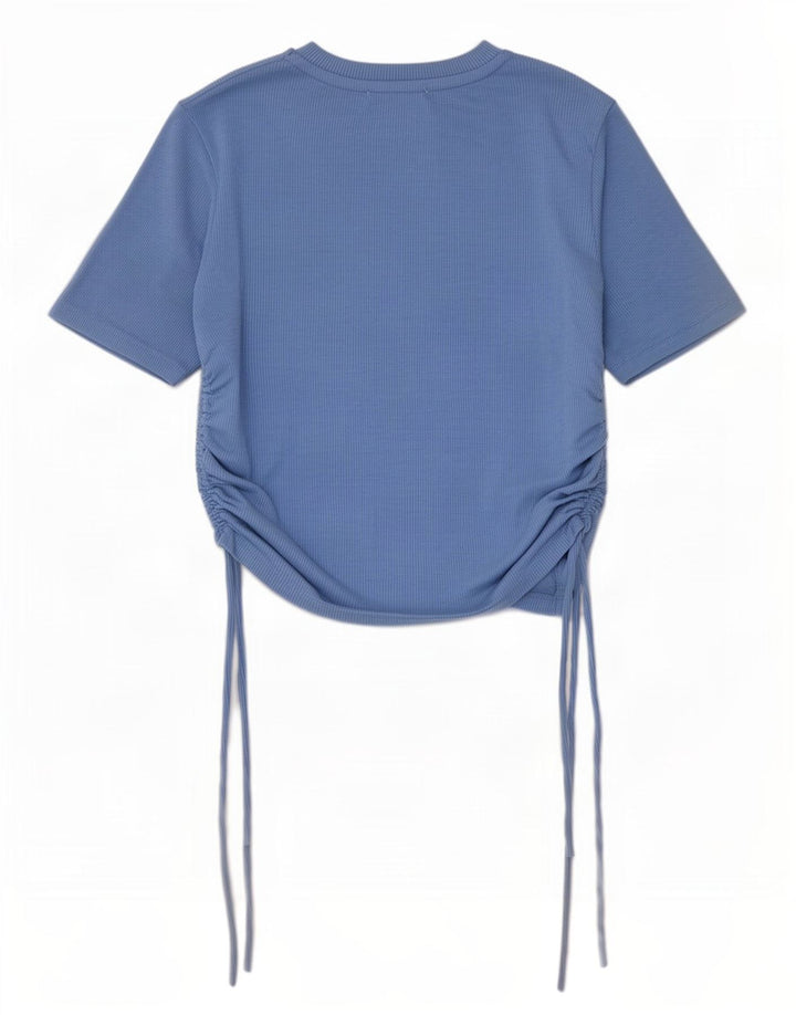 Zara Femme Crop Blouse Top UK 12 Bleu Moyen Polyester
