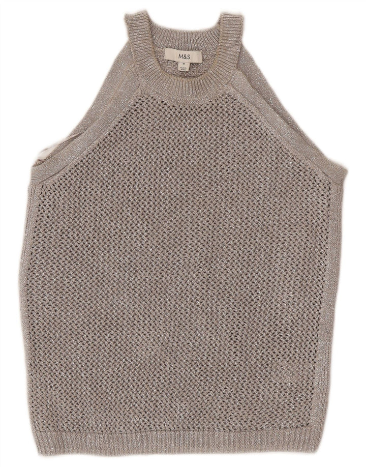 Marks & Spencer Haut court au crochet pour femme UK 12 Coton moucheté gris moyen