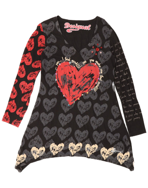 Desigual Robe tunique graphique à manches longues pour femme UK 14 Medium Black Heart