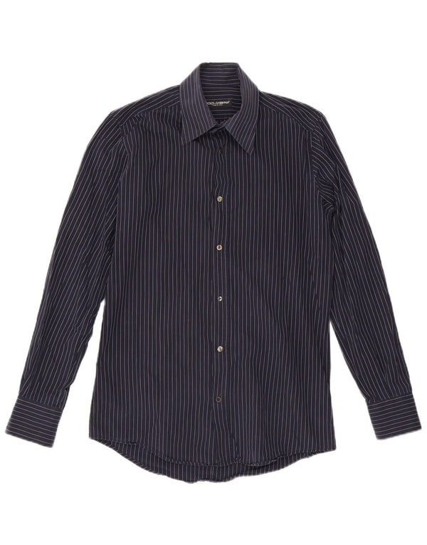 Dolce & Gabbana Chemise Homme Taille 40 15 3/4 Medium Navy Blue Pinstripe
