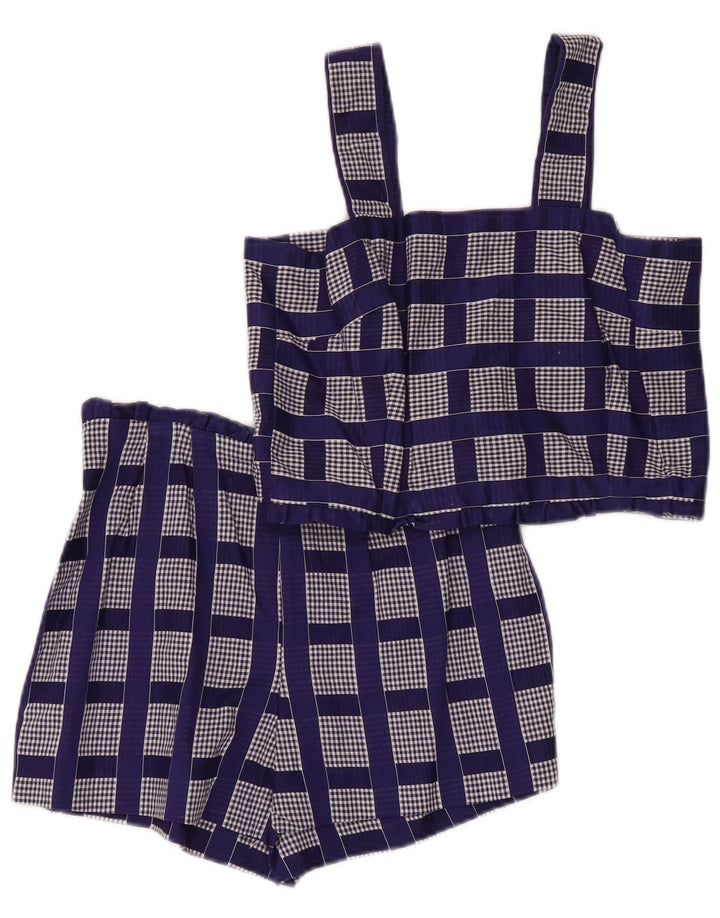 vintage Femmes 2 Pièces Ensemble UK 2 2XS Bleu Check