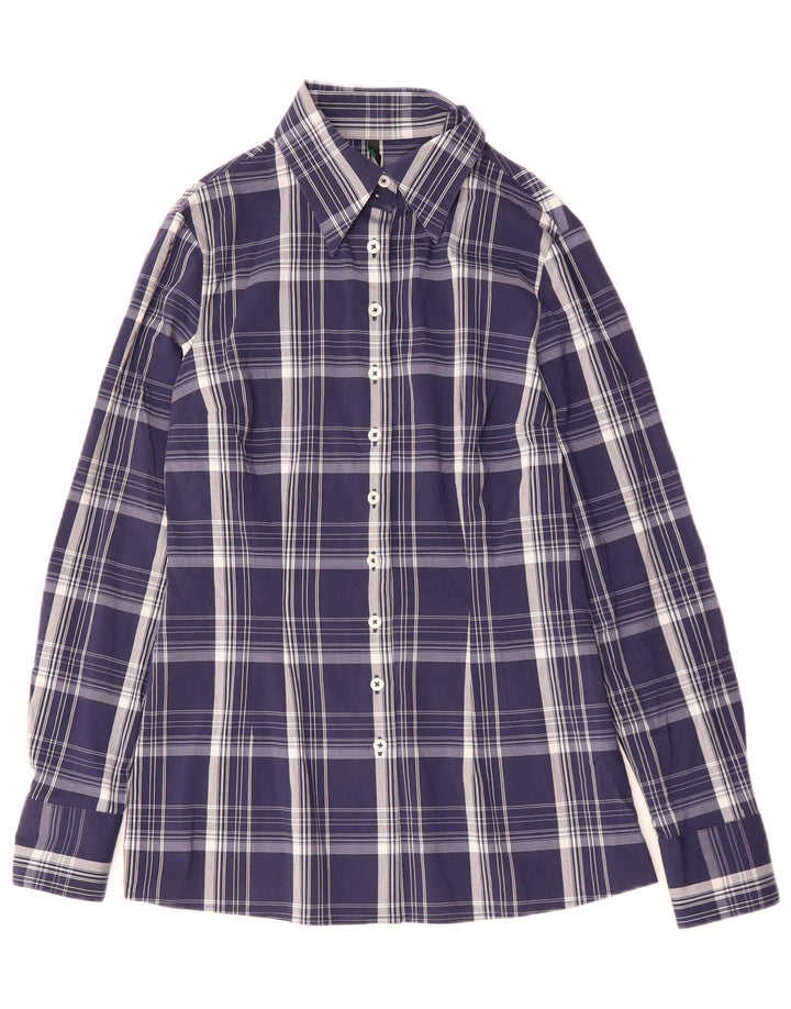BENETTON Chemise Femme UK 10 Petit Coton à Carreaux Bleu Marine