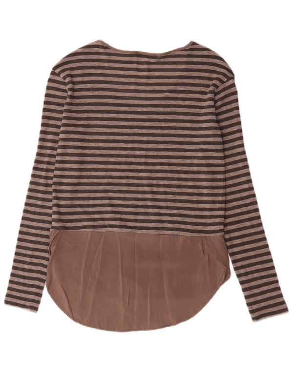 Zara Femme Top Manches Longues UK 10 Petit Marron Rayé