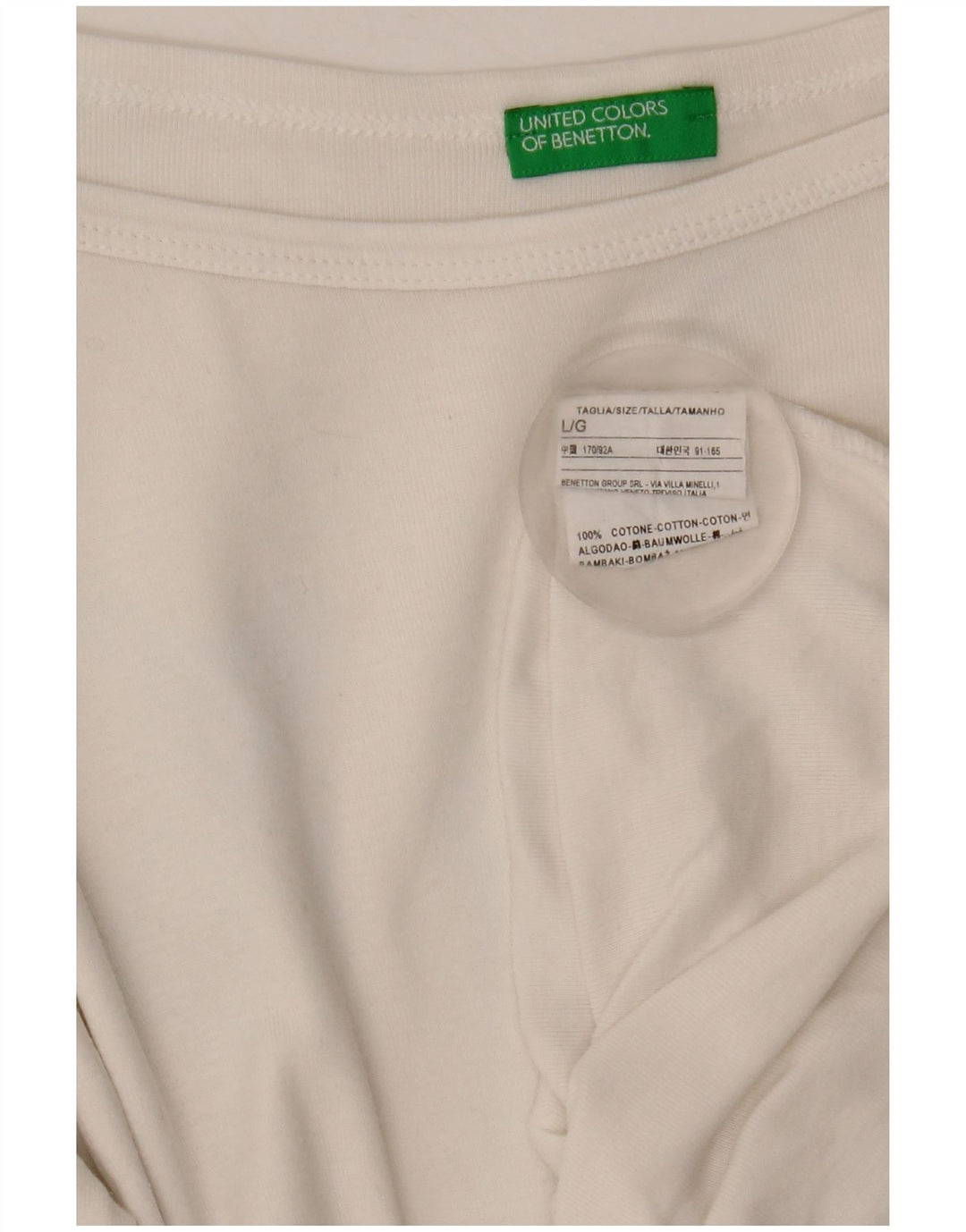 Benetton Haut Femme Manches 3/4 UK 14 Large Blanc Coton