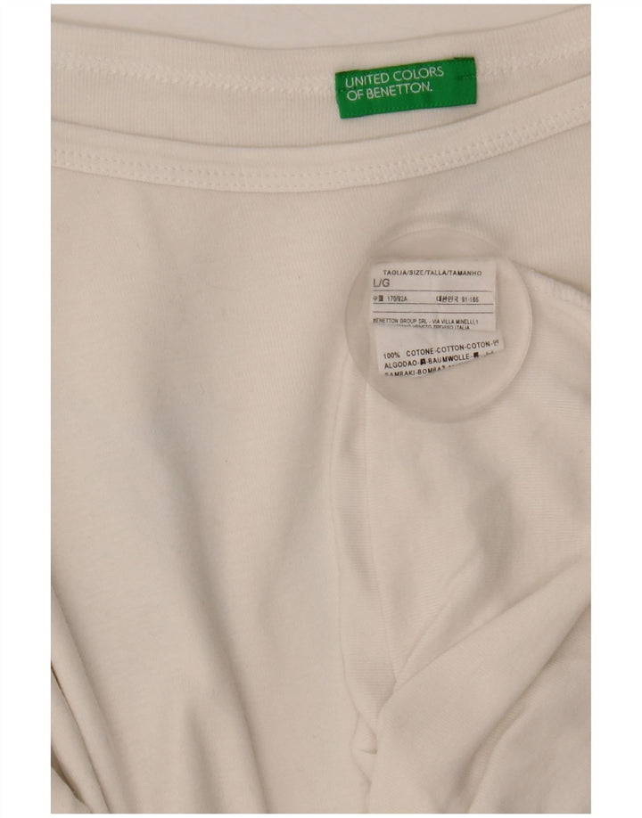 Benetton Haut Femme Manches 3/4 UK 14 Large Blanc Coton