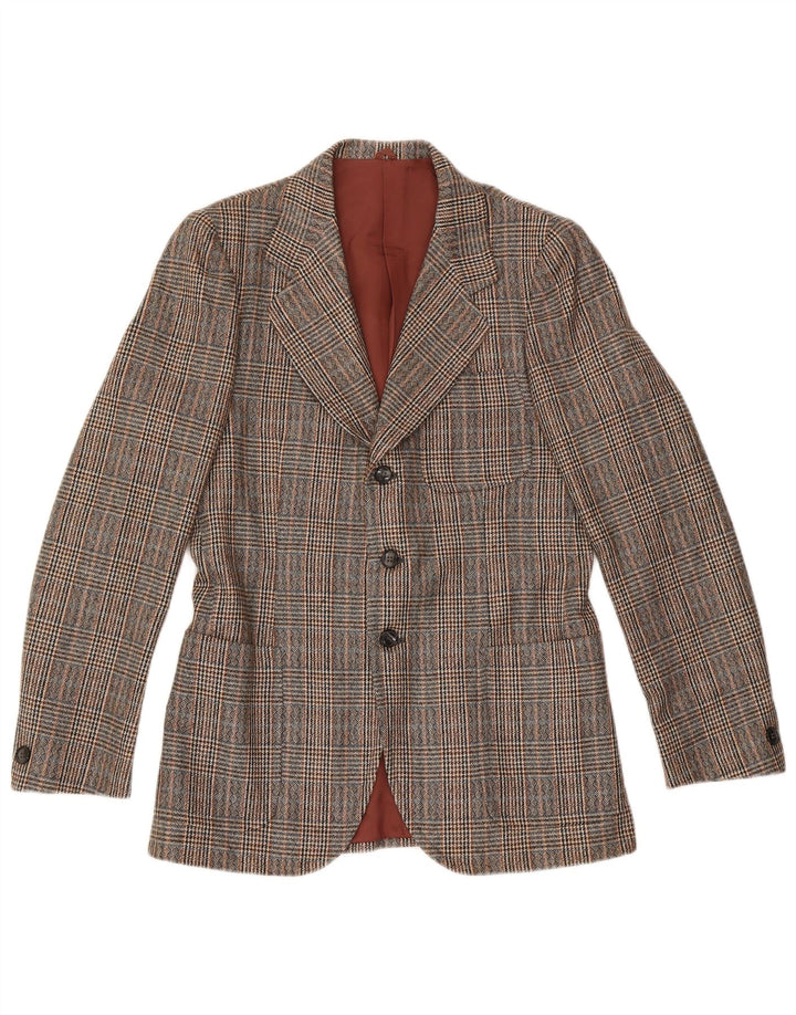 Vintage Homme 3 Bouton Blazer Veste IT 46 Petit Pied De Poule Marron