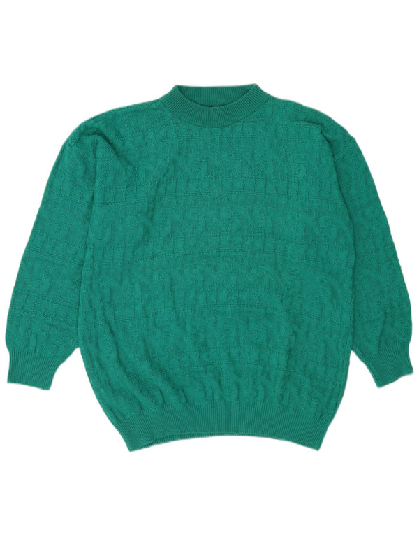vintage Womens Turtle Neck Jumper Pull UK 14 Moyen Vert Géométrique