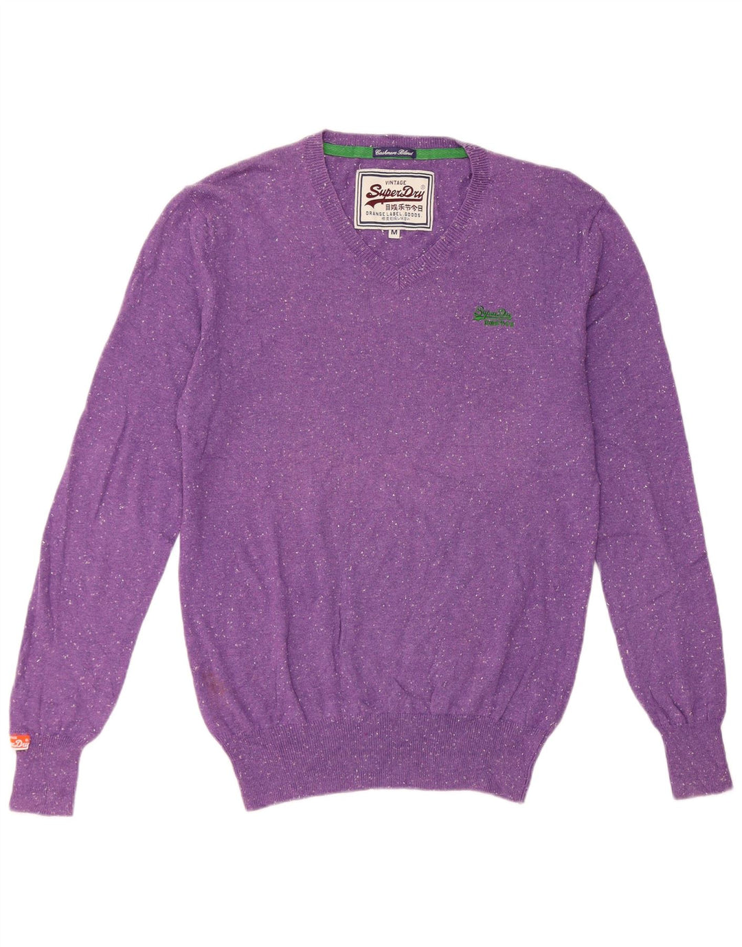 Superdry Pull col V en coton moucheté violet moyen homme