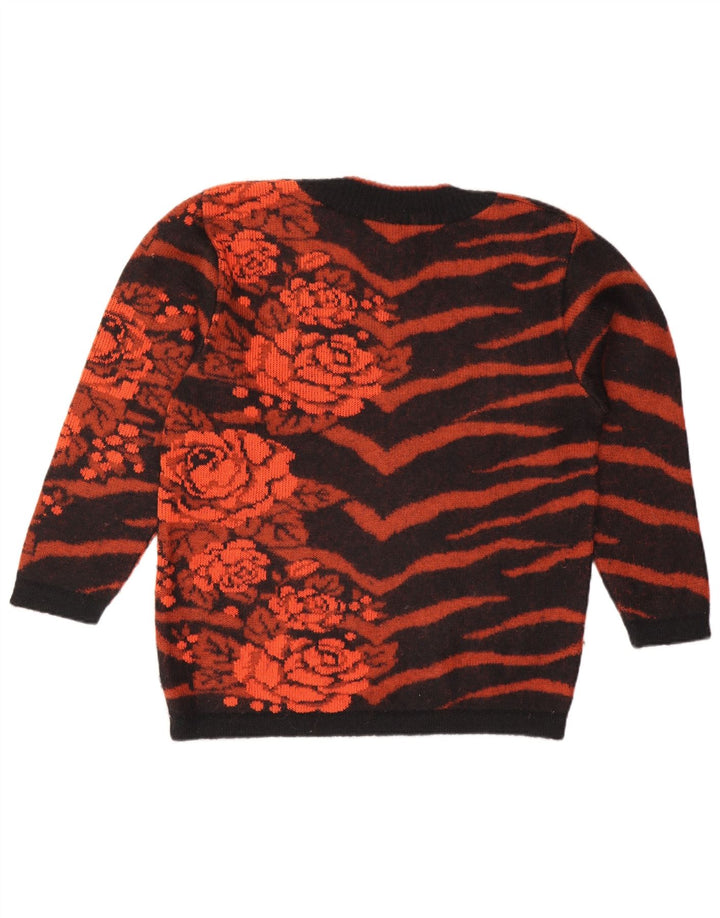VINTAGE Femme Crew Neck Jumper Pull UK 10 Petit Orange Floral