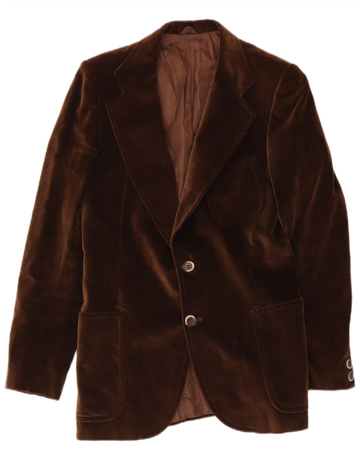 vintage Homme 2 Bouton Velours Blazer Veste UK 36 Petit Marron