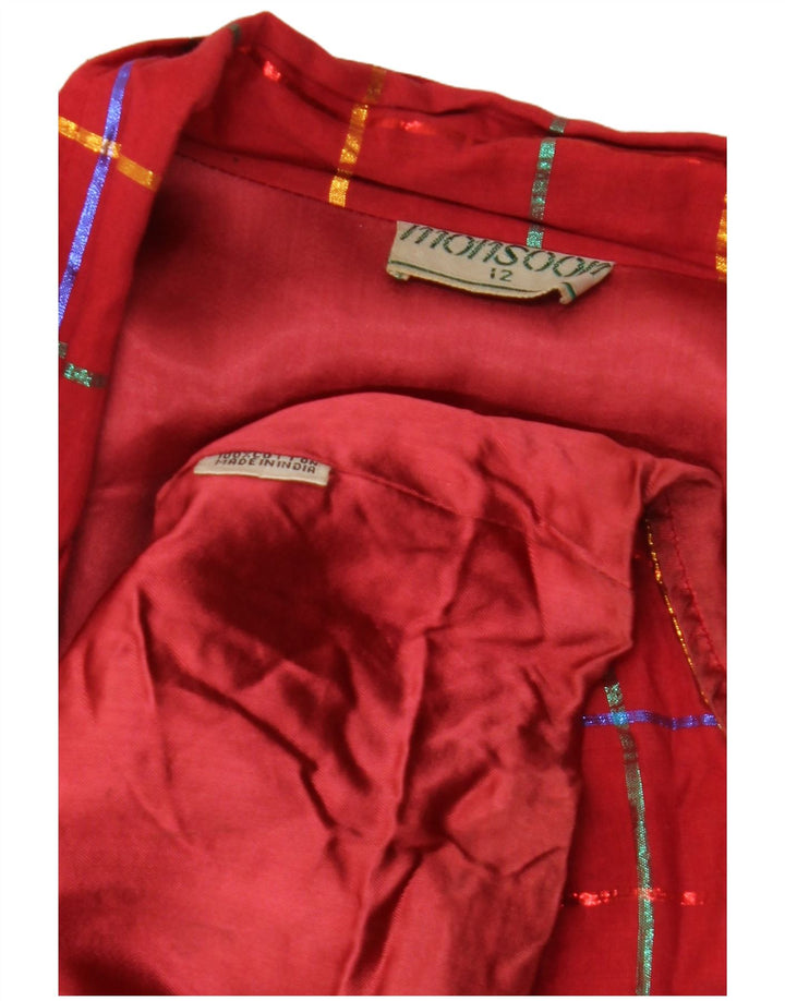 MONSOON Veste blazer 1 bouton pour femme UK 12 en coton à carreaux bordeaux moyen