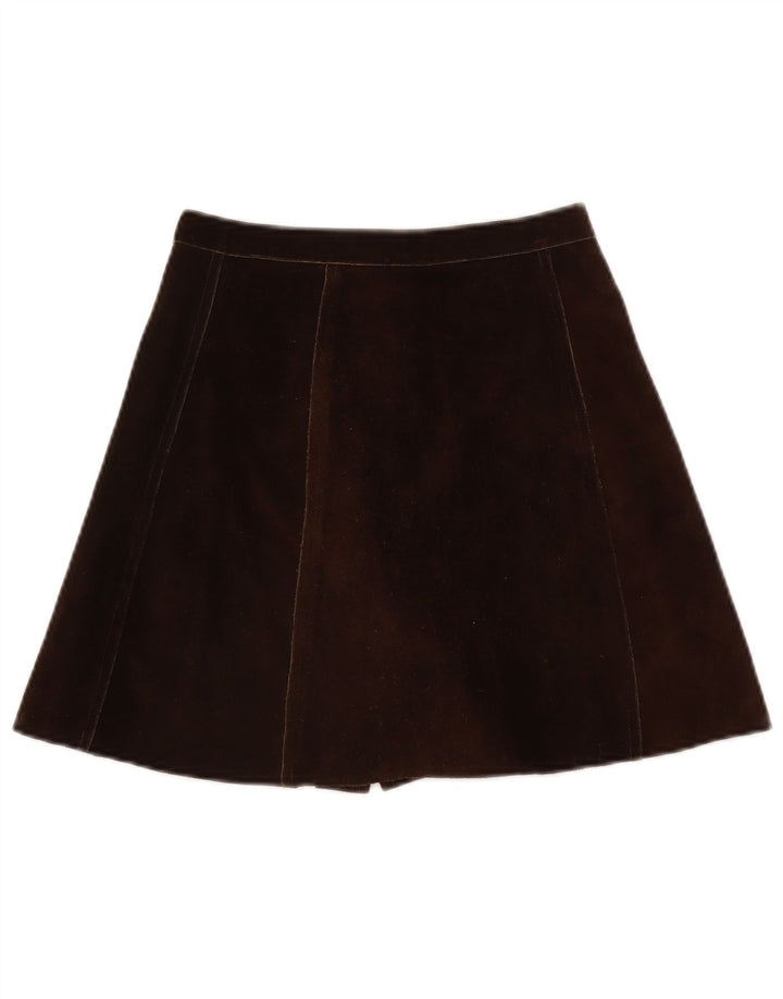 vintage Femmes Daim Mini Jupe W26 Petit Brun