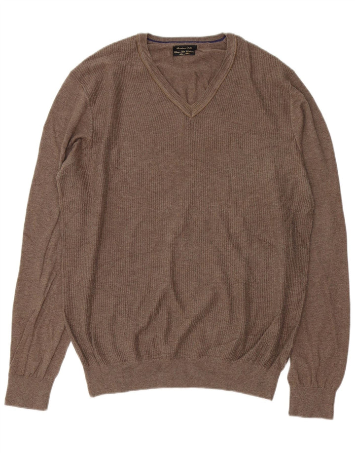 Massimo Dutti Pull col V pour homme en coton marron Taille L