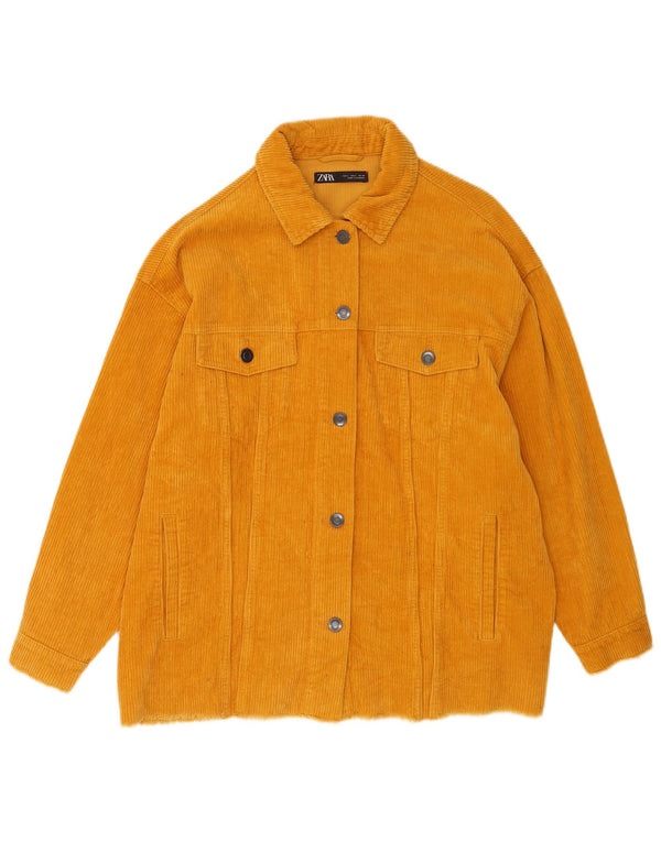 Zara Veste surdimensionnée en velours côtelé pour femme UK 16 Grand coton jaune