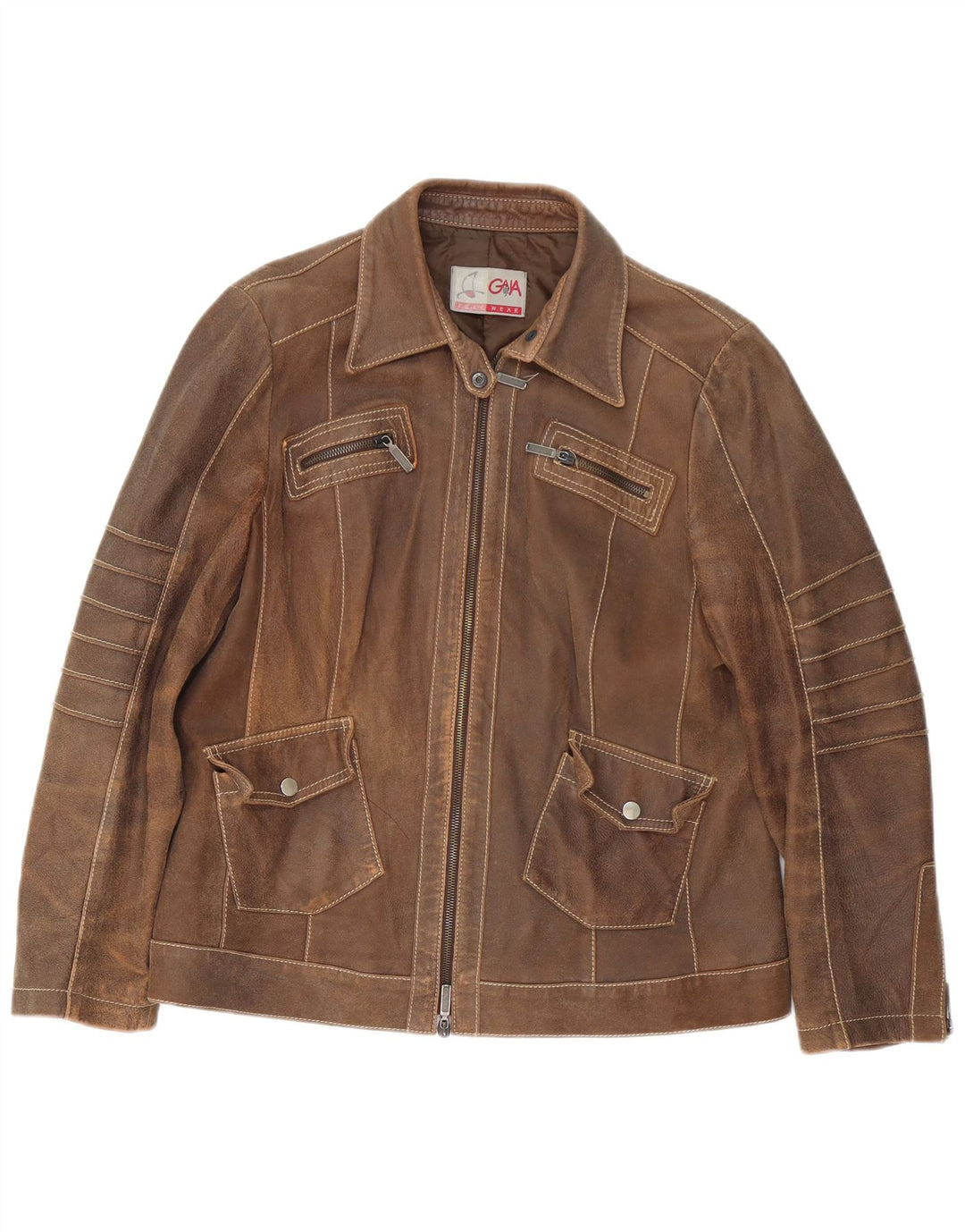 veste en cuir femme vintage UK 14 Grand cuir brun