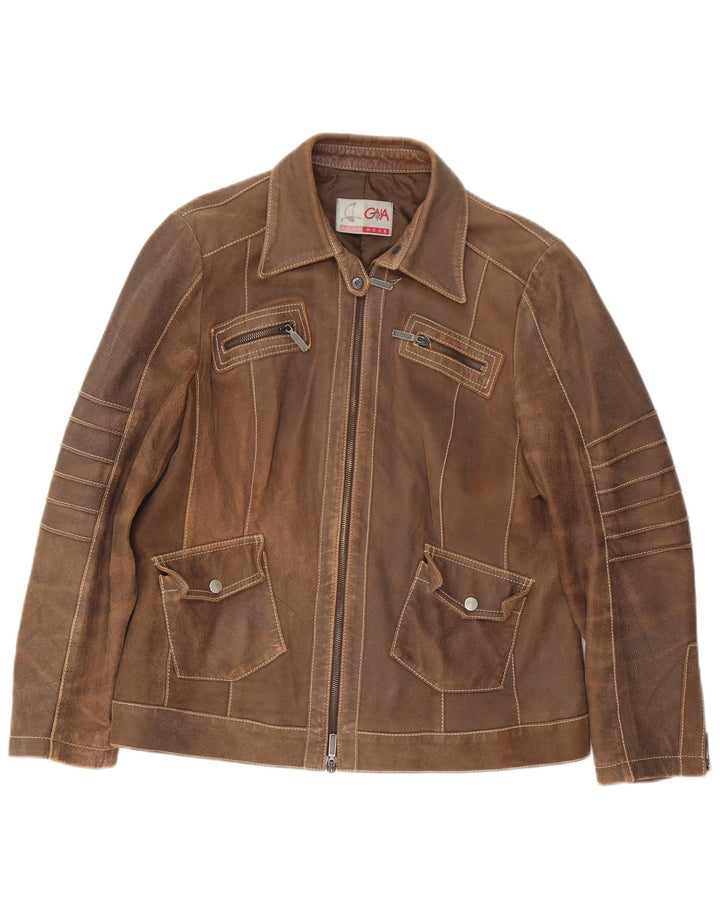 veste en cuir femme vintage UK 14 Grand cuir brun