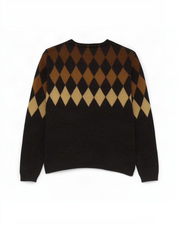 vintage Mens Turtle Neck Jumper Pull IT 50 Gris Moyen Argyle/Diamant