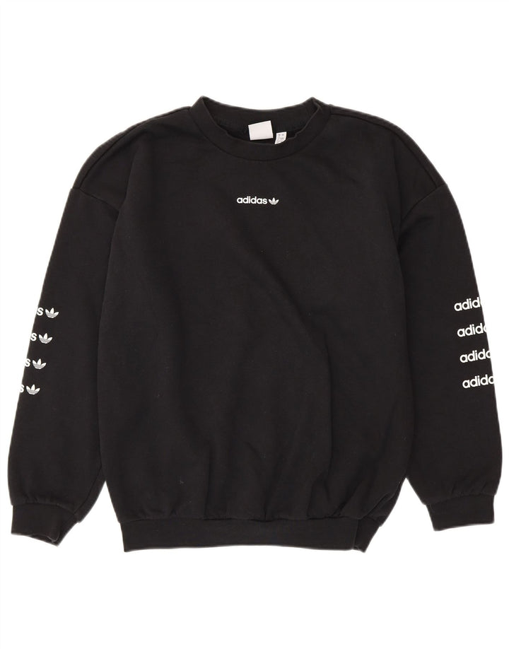 ADIDAS Sweat-shirt graphique surdimensionné pour femme UK 8 Petit coton noir