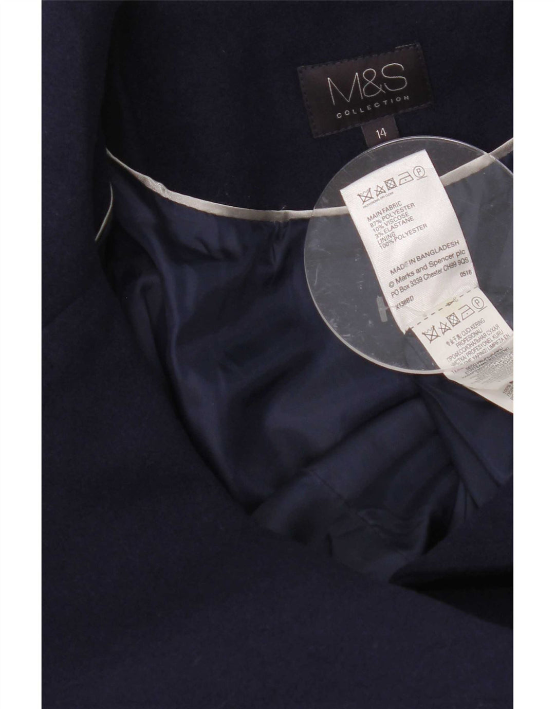 Marks & Spencer Caban Femme UK 14 Medium Bleu Marine Polyester