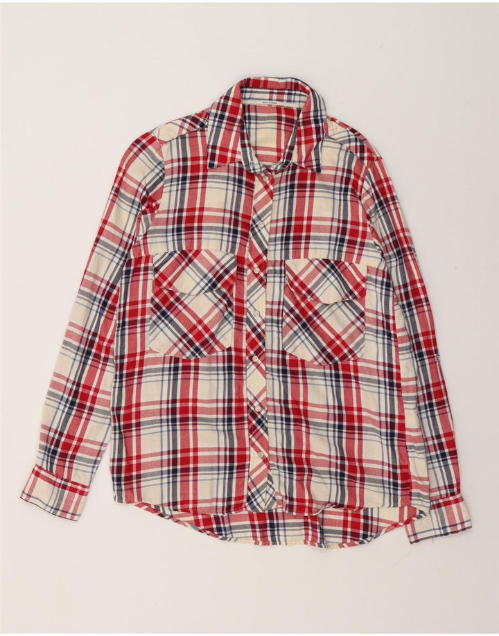 Zara Chemise en flanelle pour femme UK 14 Coton à carreaux rouge moyen