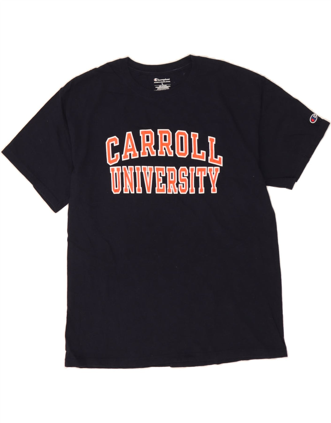 CHAMPION Mens Carroll University Graphic T-Shirt Top Large Navy Blue Vintage Champion and Second-Hand Champion from Messina Hembry 