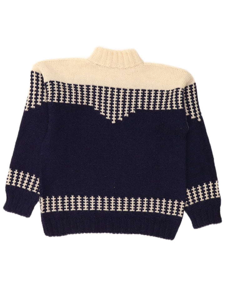 VINTAGE Pull col roulé femme UK 14 Bleu marine moyen