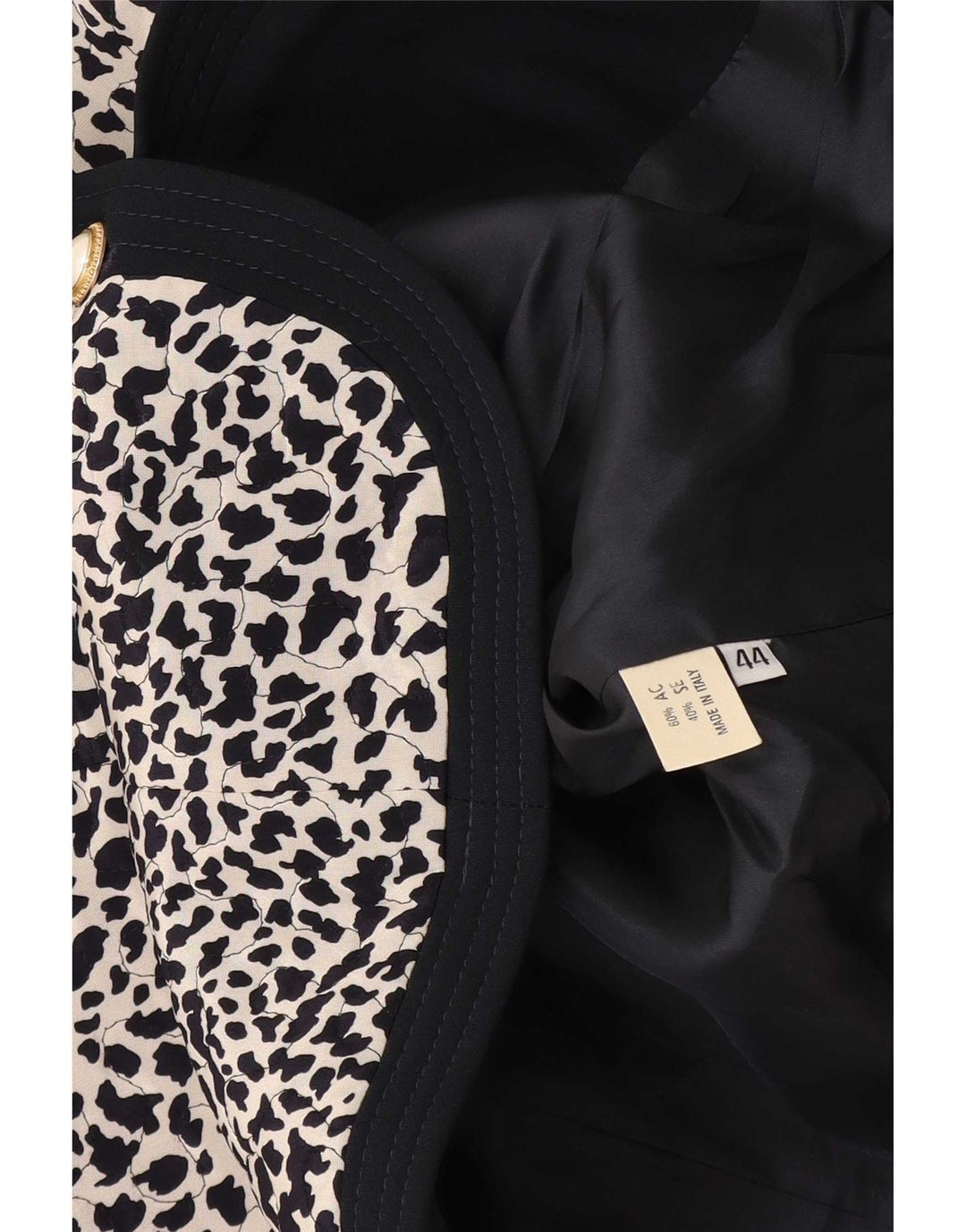 vintage Femme 3/4 Manches Blazer Veste IT 44 Moyen Noir Imprimé Animal