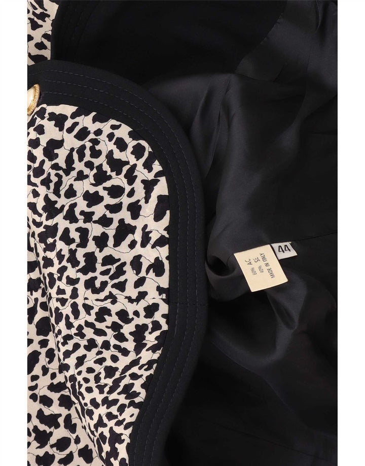 vintage Femme 3/4 Manches Blazer Veste IT 44 Moyen Noir Imprimé Animal