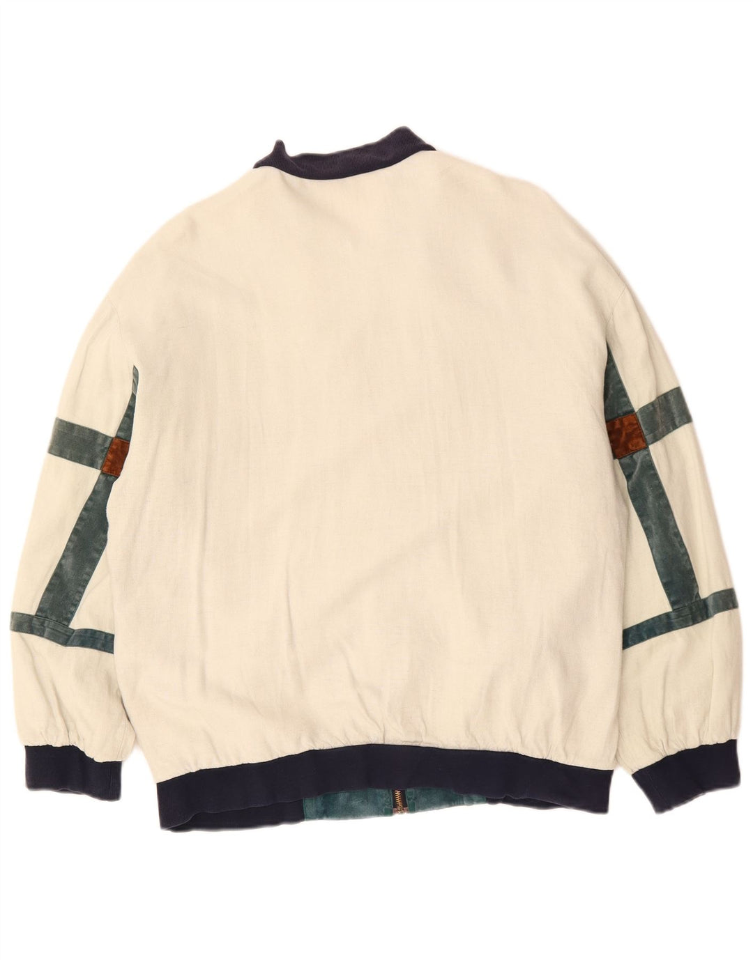 VINTAGE Veste bomber coupe ample pour homme UK 36 Petit colorblock blanc cassé