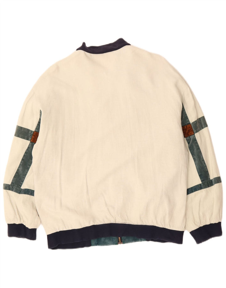 VINTAGE Veste bomber coupe ample pour homme UK 36 Petit colorblock blanc cassé