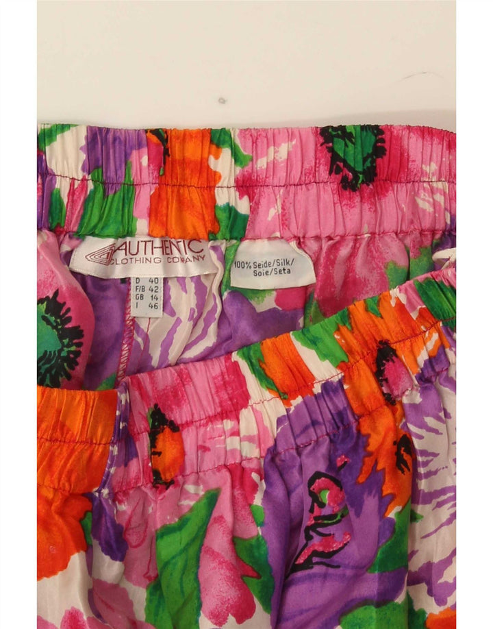 Short décontracté authentique pour femme UK 14 Medium W28 Soie florale multicolore