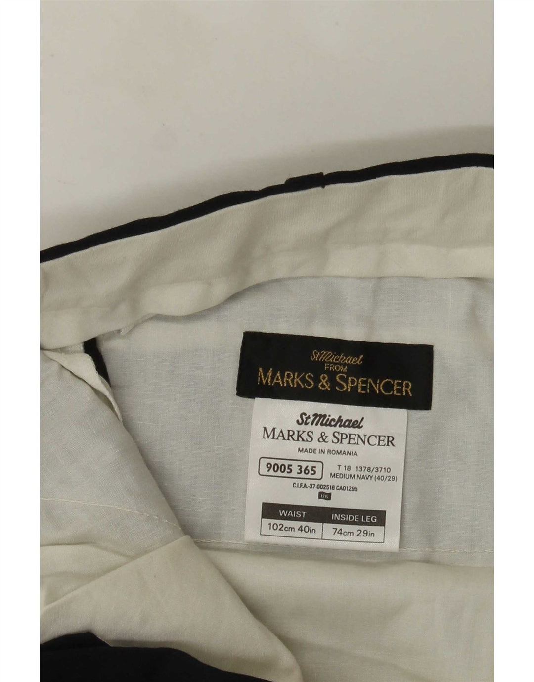 Marks & Spencer Pantalon de Costume Droit Homme W40 L29 Bleu Marine Polyester