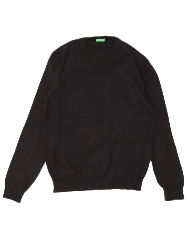 Benetton Pull Col V Homme Petit Noir Coton
