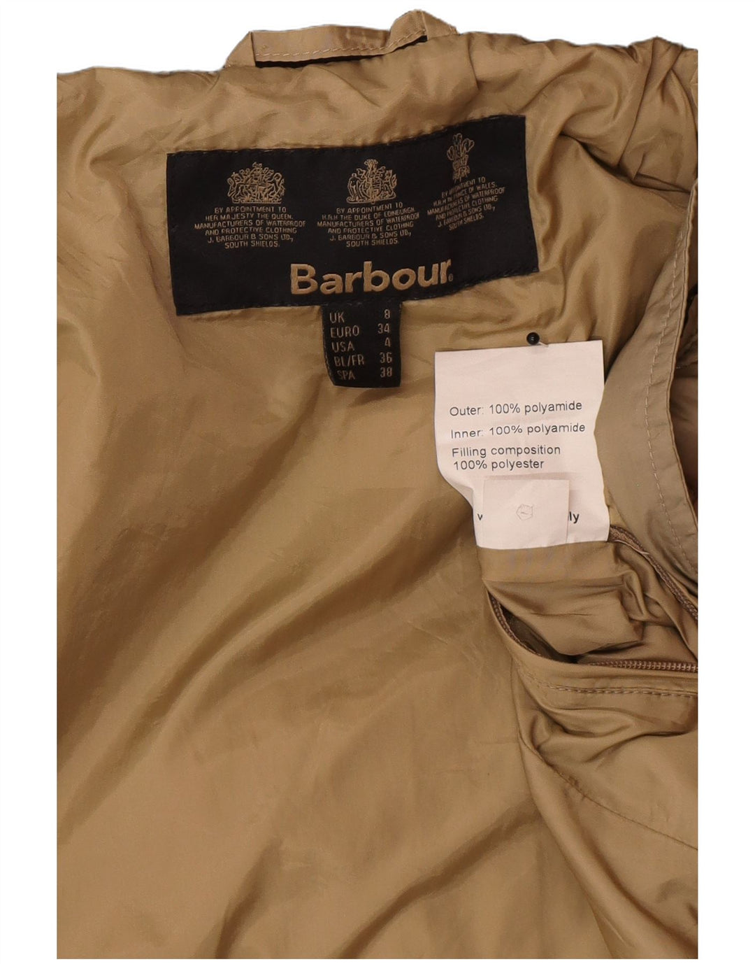 Barbour Veste matelassée pour femme UK 8 Small Beige Polyamide