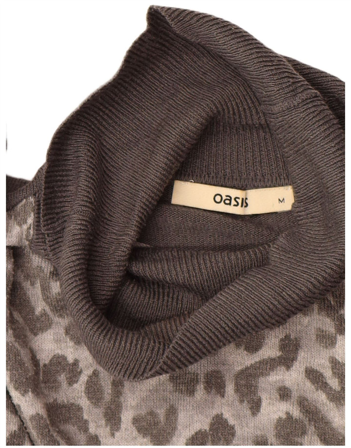 OASIS Pull col roulé pour femme UK 44 Gris moyen imprimé animal